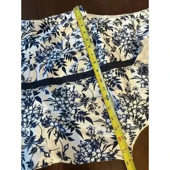 CAROLINA HERRERA Sleeveless Midi Dress 12 L Mock Neck Navy Floral Motif Damask - Picture 9 of 13